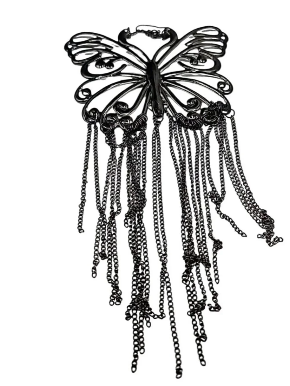 XXL Butterfly Runway Earrings Black Butterfly Tassel Statement Dangle Hooks 8"+ - Picture 3 of 10
